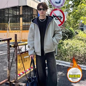 480G重磅加绒硬挺boxy男女秋冬美式高街结构双面连帽卫衣开衫外套图片