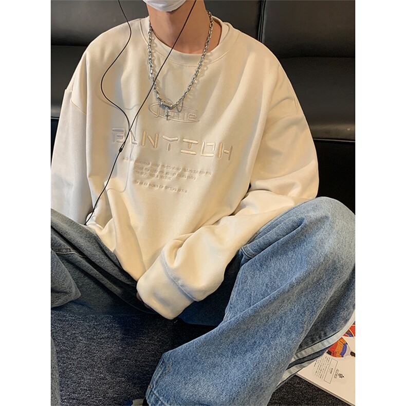 QC5281-TP35控价48秋季新款刺绣潮流麂皮绒圆领宽松卫衣休闲上衣,男装卫衣,电商A102-1