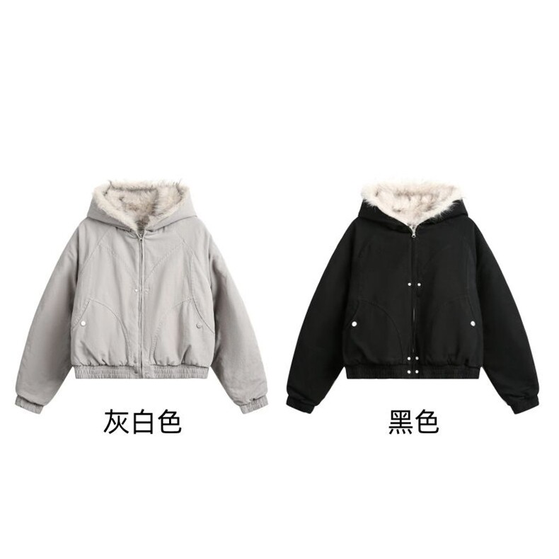 【高质量】座山雕短款cleanfit加厚情侣毛领棉衣外套G803P108网图图片