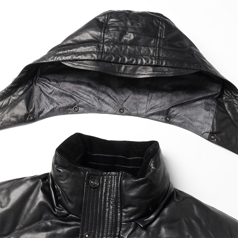 海宁真皮羽绒服男装冬装加厚面包服保暖连帽绵羊皮羽绒皮夹克外套,男装皮衣,电商B360A（原721A）