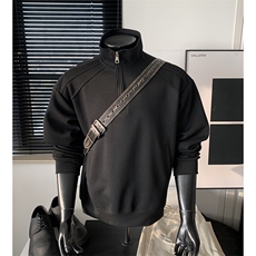 全棉重磅380克拼接圆领短宽套头拉链POLO衫外套男AH907-特P40，男装Polo衫，星座610B-1