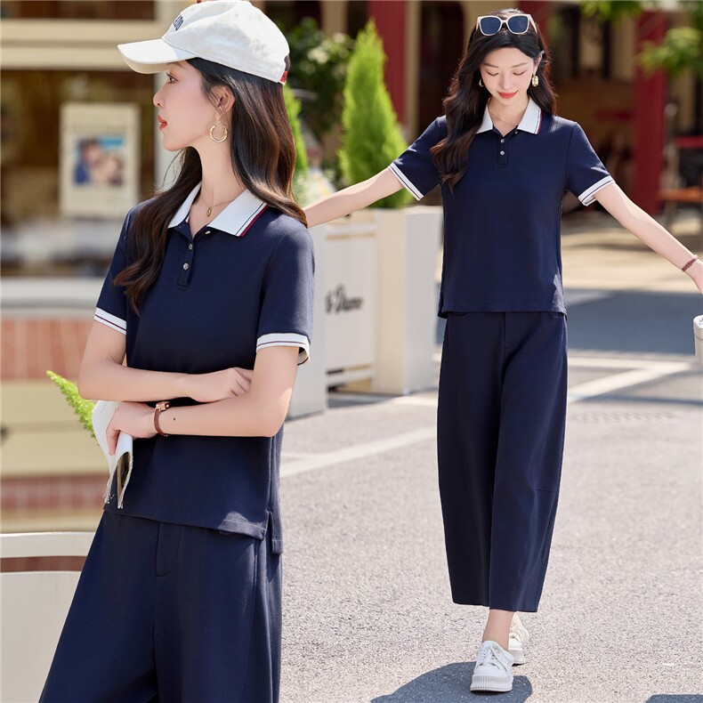 时尚休闲polo衫短袖阔腿裤套装女2026夏新款小个子减龄显瘦两件套,女装套装/套裙,米莱