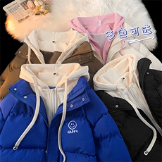 DT4245-TP85控价128冬季假两件棉衣表情印花新款港风男连帽外套，男装棉衣，电商A102-1