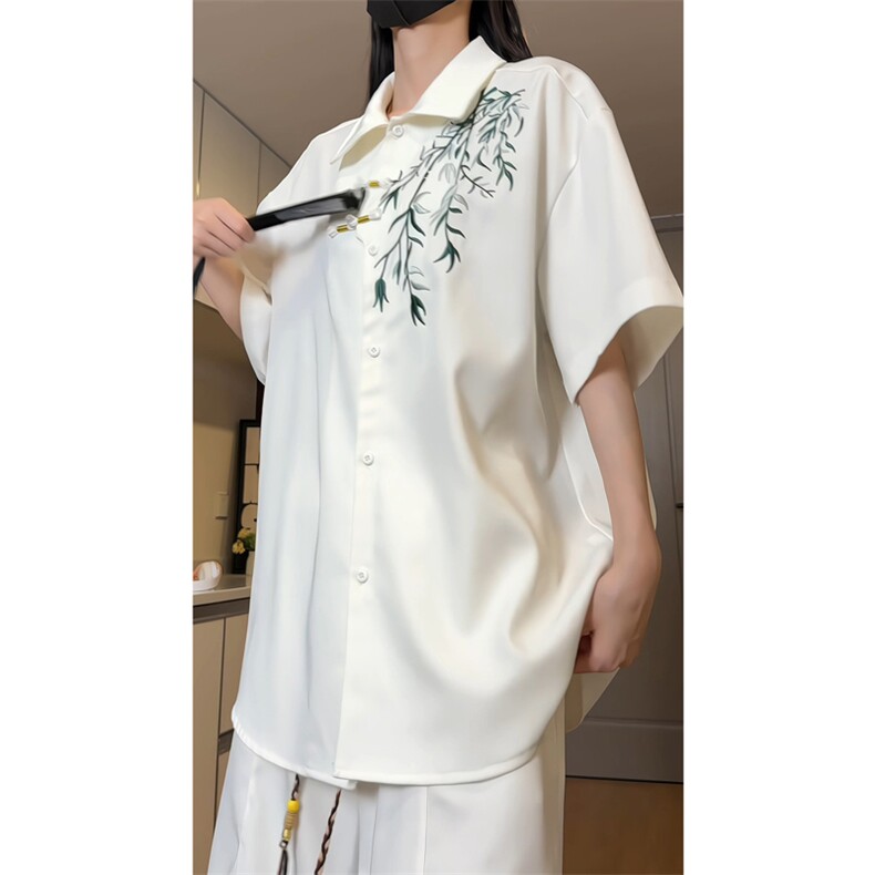 量大优供视频新风刺绣花冰丝短裤短袖套装衬衫男CP55-特p61,男装衬衫,电商B371