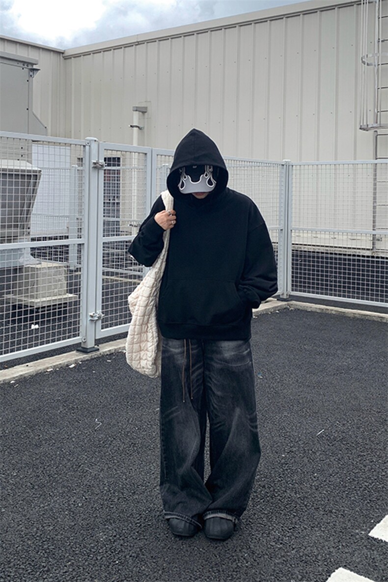 灰色cleanfit男生短款卫衣美式重磅连帽大帽衫廓形外套潮WY004P48,女装短外套,电商B312