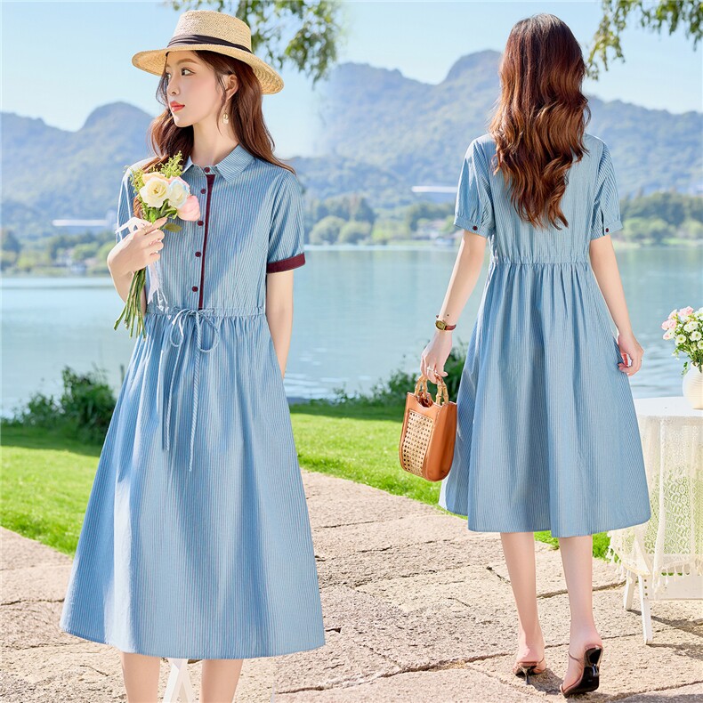 6302时尚气质条纹显瘦连衣裙，女装连衣裙，倪叶myz