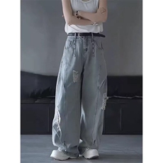 褶皱设计感做旧水洗破洞牛仔裤男女同款休闲弯刀长裤NA436，男装牛仔裤，星座1116A（原606A-3）