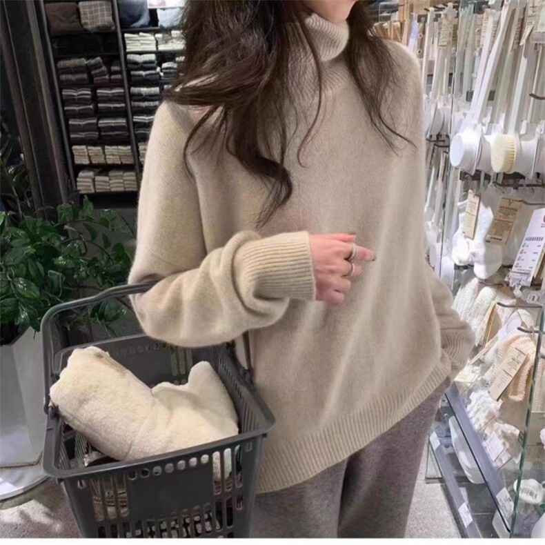 秋冬季羊毛休闲百搭时尚半高翻领简约羊毛衫,女装羊毛衫,锦瑟羊绒