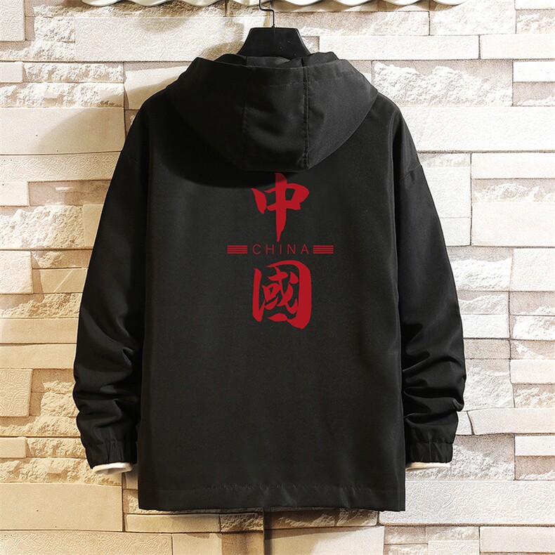 JK65198-P45 连帽夹克男大码胖子棒球服上衣外套 砖墙挂拍图片
