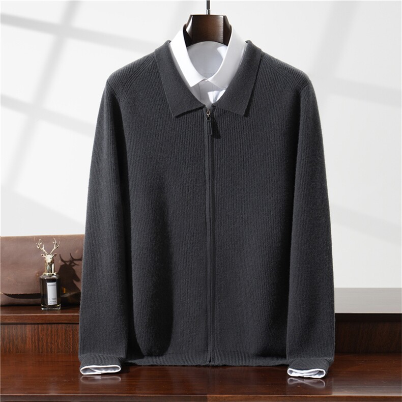 2025年秋冬羊毛衫100羊毛开衫长袖套头时尚都市polo领外套，男装针织衫/毛衣，星纬羊绒
