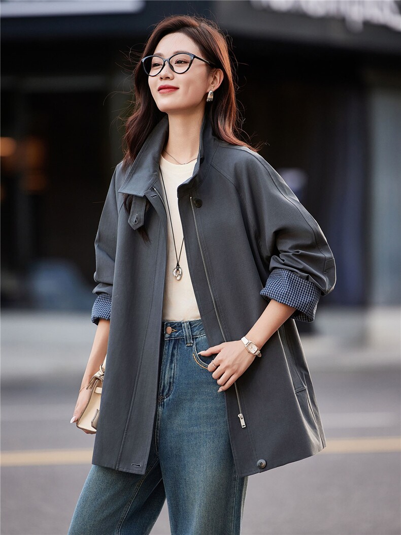 时尚拼接格子风衣外套女2025秋季新款洋气减龄巨好看中长款大衣女,女装风衣,靓衣阁
