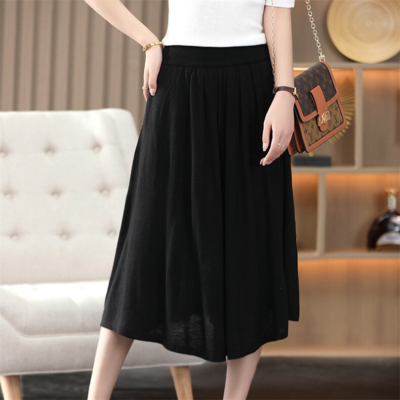 18针精纺春夏薄款山羊绒针织半身裙女士桑蚕丝高腰百褶裙a字长裙，女装半身裙，温伦斯特羊绒