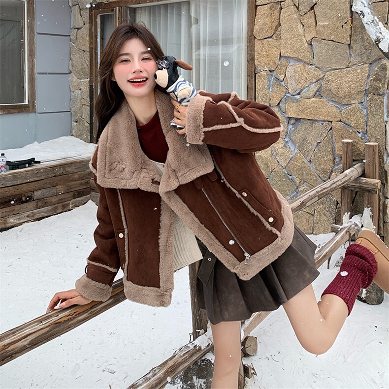 现货2025新款皮毛一体机车服显瘦外套,女装棉衣/棉服,1C150