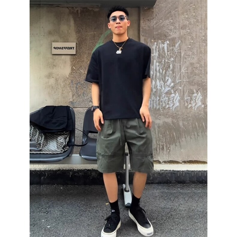 网图慎用短裤男夏季潮牌高级感纯棉宽松休闲五分裤310A-DK18-P30,男装牛仔裤,四季星座310A