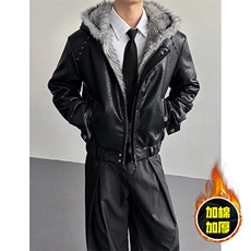 现货冬季美式潮牌痞帅PU皮机车服棉衣毛毛绒狼王座山雕皮棉服，男装棉衣，电商A443