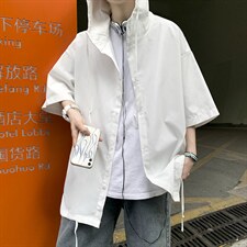美式街头衬衫男oversize连帽冰丝短袖衬衣夹克外套MWJ52P35，男装夹克，星座1116-2