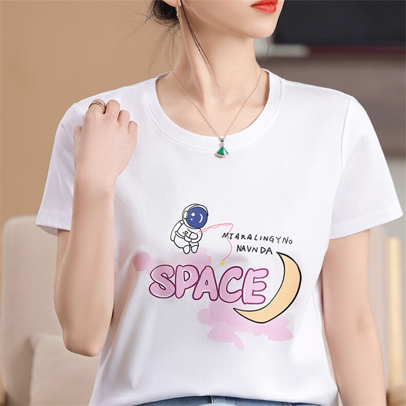 烫画太空月亮工艺小众个性舒适棉T,女装T恤,元素羊绒