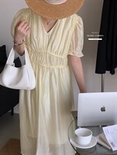 法式方领泡泡袖连衣裙夏季设计感小众温柔高级感初恋茶歇裙子，女装连衣裙，香丽迪1