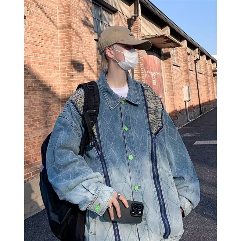 潮牌vintage水洗翻领情侣外套男女设计感oversize牛仔夹克~NT101,男装夹克,星座601-2