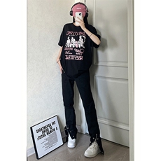 美式高街ins小众拉链hiphop排扣破洞休闲牛仔裤货号K642P6078，男装牛仔裤，电商A063