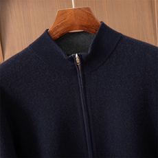 2025年秋季长袖时尚百搭通勤拉链开衫，男装羊绒开衫，米亚康羊绒