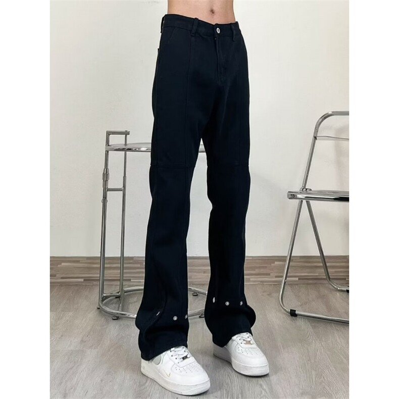 美式高街vibe风黑色排扣小众牛仔裤男痞帅宽松直筒炸街L66055-P47,男装牛仔裤,星座1008