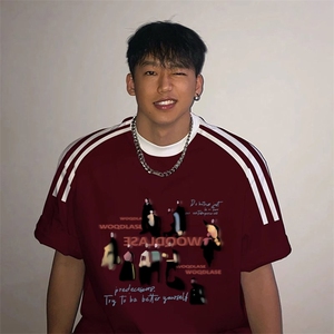 夏季美式高街重磅纯棉三条杠织带撞色男女短袖T恤ZD522-特P30图片