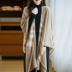 2025年时尚百搭通勤条纹大披肩，披肩，绒汀羊绒
