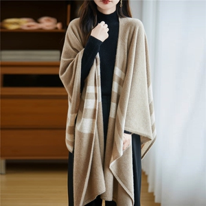 2025年时尚百搭通勤条纹大披肩，披肩，绒汀羊绒