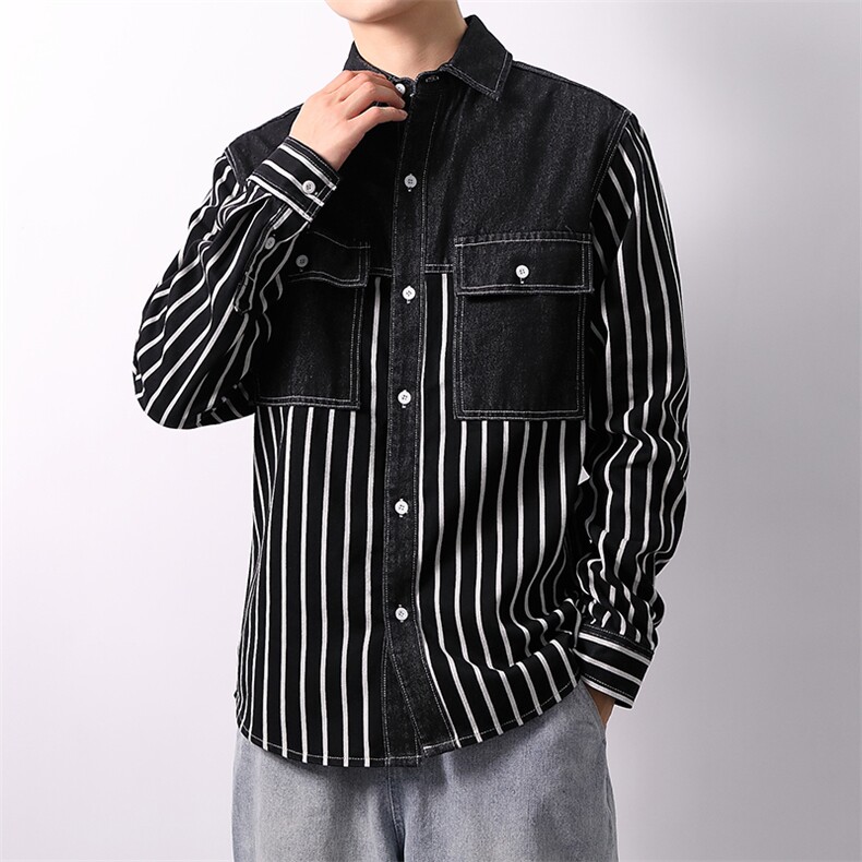 秋季流行男牛仔衬衣宽松纯棉休闲长袖衬衫外套XZ310B-3-CY957-P60,男装衬衫,星座310B-3