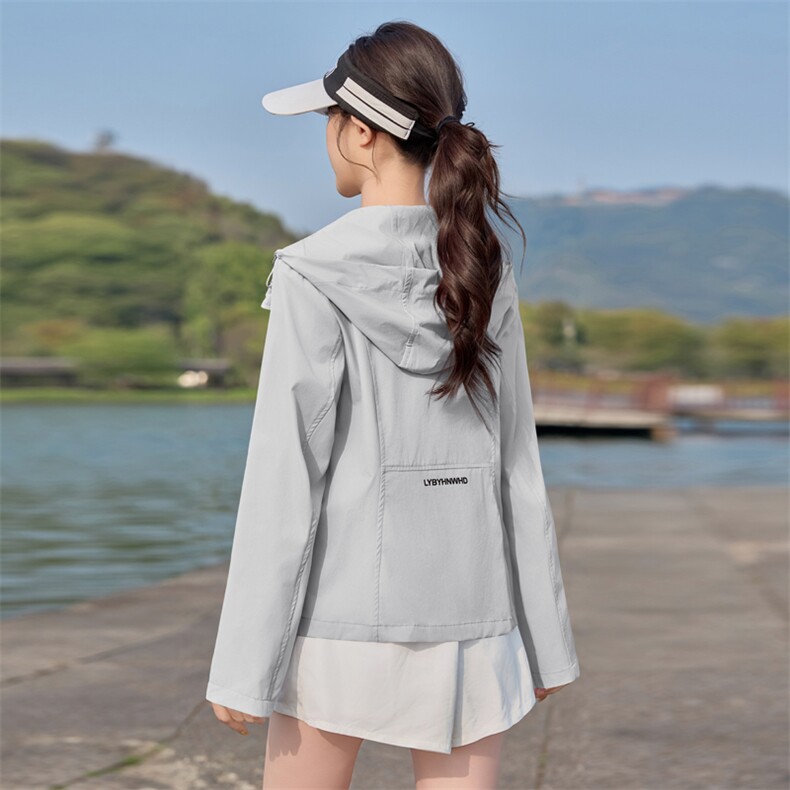 时尚连帽四面弹防晒衣女2025夏季新款修身轻薄速干透气防晒服外套,女装防晒衣,悦祺