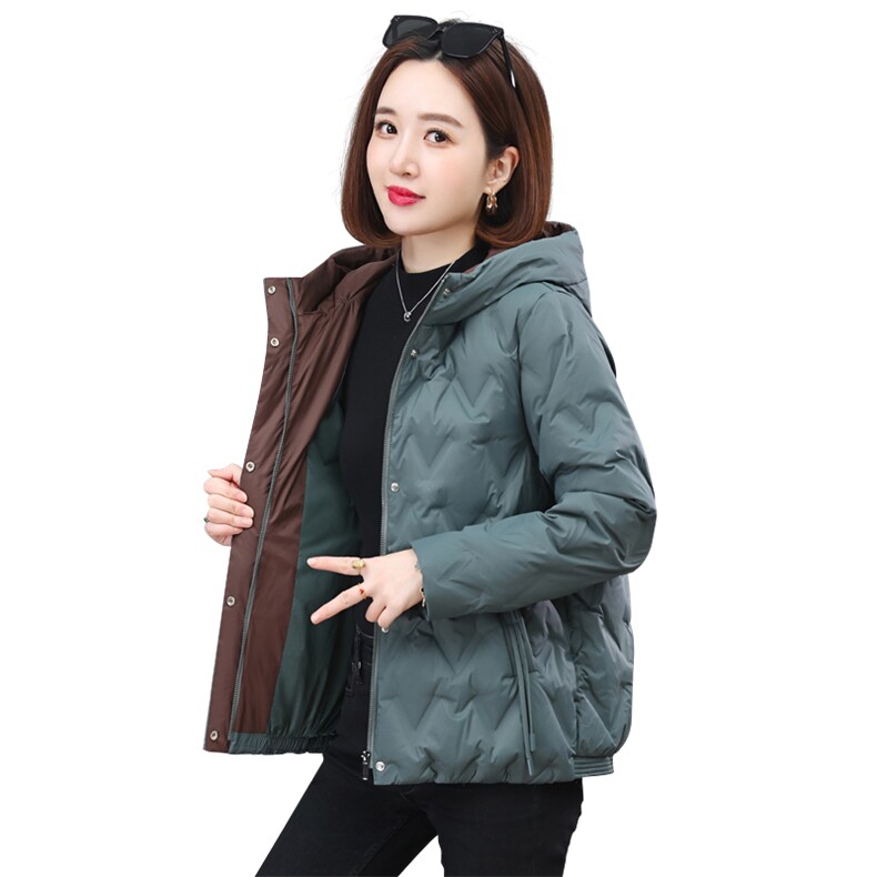 2023年冬季气质撞色时尚休闲连帽羽绒服,女装羽绒服,依恋蒂丝