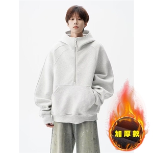 秋冬加绒新款上衣时尚潮百搭宽松重磅结构感连帽卫衣男WY751P60,咖啡西裤怎么搭配上衣好看图片