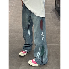 【有货】复古蓝泼墨破洞牛仔裤男款夏季美式vibe裤子KNZ01LL-P48，男装牛仔裤，星座1007（原301D）