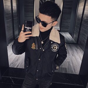 冬季社会小伙翻领羊羔毛机车飞行服棉衣痞帅外套 M1195-P128控165图片