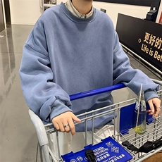 日系简约纯色大码男士卫衣春季新款休闲宽松潮流外套WB100-P24，男装卫衣，星座412-3