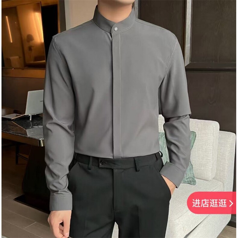 网图慎用  B216 CS361 P45 2025秋冬男衬衫 小立领新中式衬衣图片