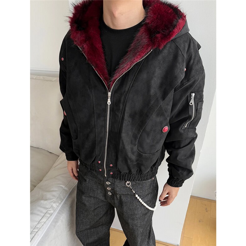 网图美潮红毛PU皮面座山雕棉服外套W1912/特P140,男装棉衣,电商B350
