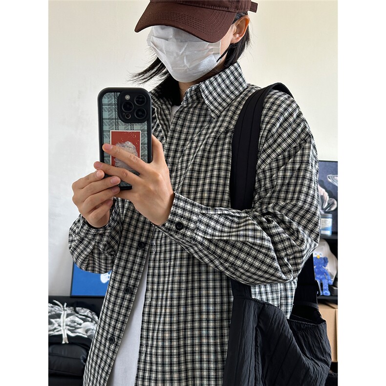 现货格子衬衫新款潮流日系情侣格子春秋衬衫休闲衫CS067-P40,男装衬衫,星座301C-5