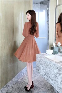 现货，春季新款，韩版千鸟格连衣裙,女装连衣裙,金典明美