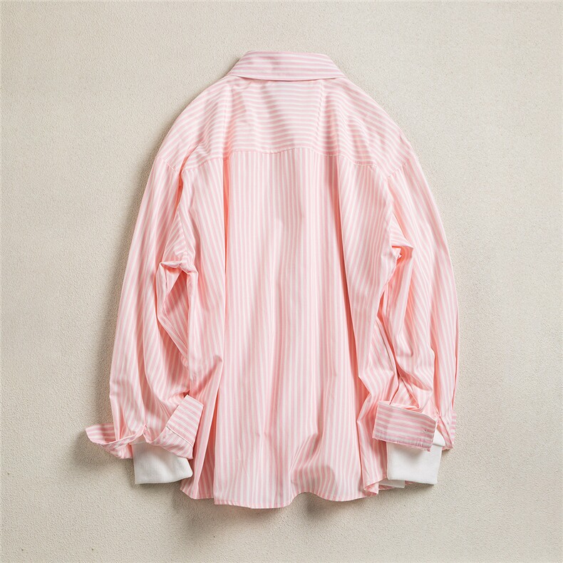B413-1-DX6015韩系小众翻领条纹长袖衬衫男女款春秋新款宽松衬衣,男装衬衫,电商B413-1