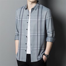 2022长袖衬衫男春秋季新款翻领条纹衬衣商务休闲中年时尚百搭男装，男装衬衫，电商B212（原钱塘6029）