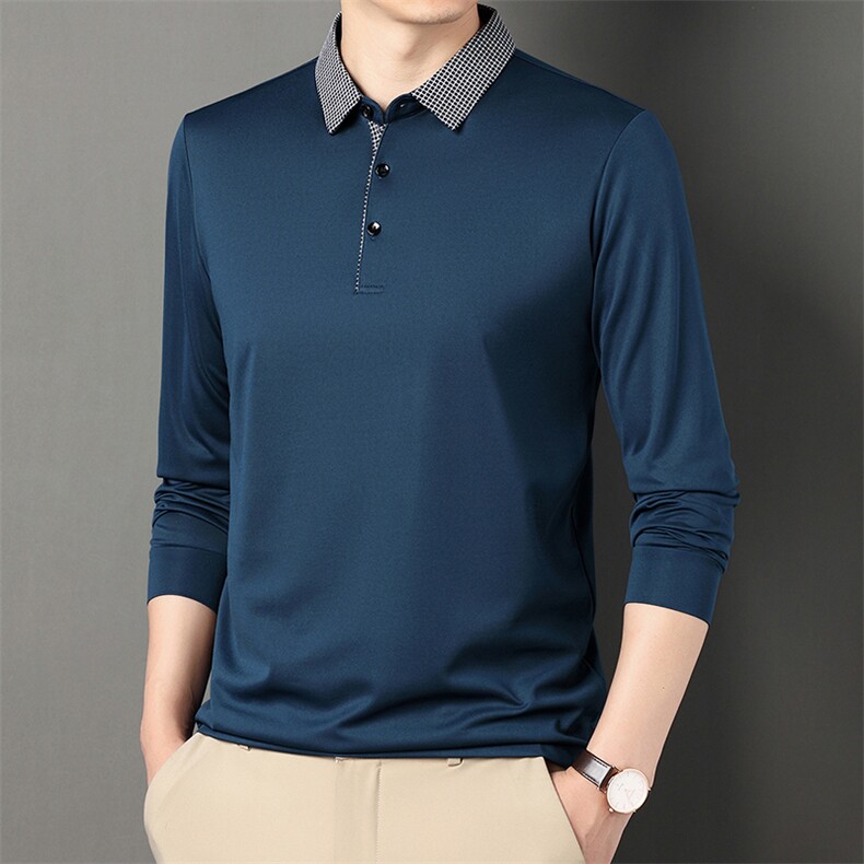 爸爸长袖t恤男春秋季上衣服中老年男士薄款纯色翻领polo衫,男装Polo衫,电商B212（原钱塘6029）