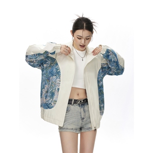 可二开中性风刺绣花卉撞色设计大码M-5XL夹克女JK78051P75控108图片