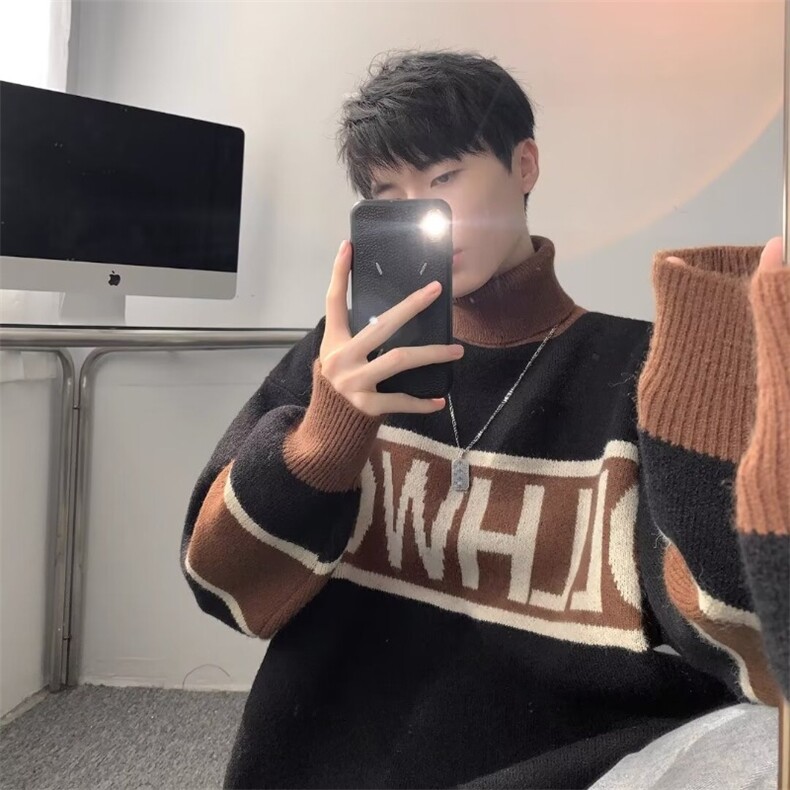 zxrp软糯厚实毛衣男秋冬新款高级感套头提花拼色针织衫高领上衣，男装针织衫/毛衣，星座506A