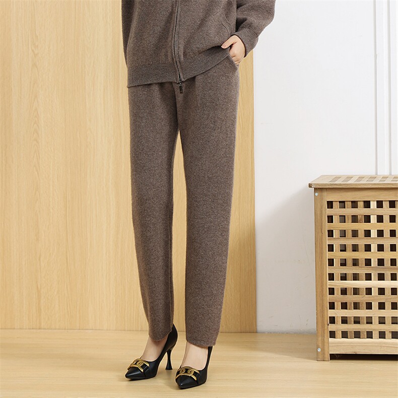 时尚羊绒套装女冬季新款加厚保暖小脚裤高腰显瘦气质外套两件套，女装套装/套裙，飞艺羊绒