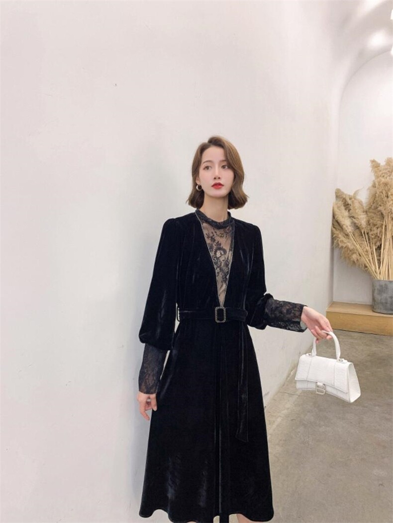 气质蕾丝优雅修身连衣裙，女装连衣裙，荷塘月色