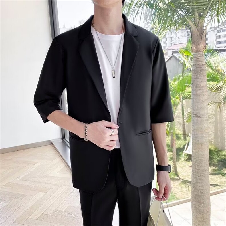 轻熟风高级感短袖男轻奢休闲西装夏季痞帅七分袖西服外套YK71,男装西服,星座1116A-2（原606A-1）