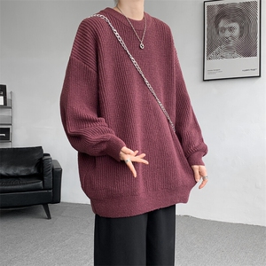 8XL-M纯色圆领毛衣秋冬季宽松套头针织衫慵懒风毛线衣MY1506/P68图片