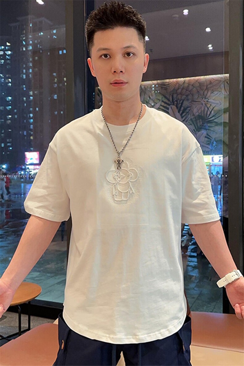 2025夏季短袖美式潮流百搭重工刺绣男士t恤ZS9722P48,男装T恤,电商A089-1
